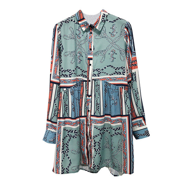 Rochie larga de dama cu maneci lungi cu model colorat