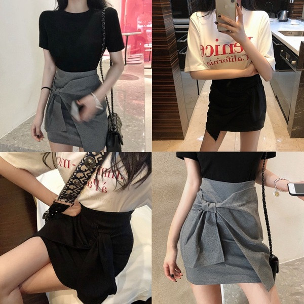 Fusta scurta moderna de dama in gri si negru cu talie inalta