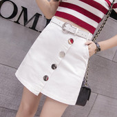 Fusta de dama actuala cu nasturi in mai multe culori cu talie inalta