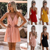 Rochie de dama eleganta cu decolteu in V si bretele subtiri in mai multe culori