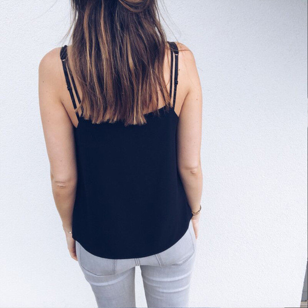 Maieu casual de damă cu bretele subțiri și decolteu în V în trei culori