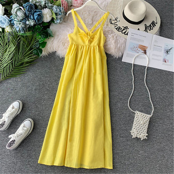 Rochie moderna de dama cu bretele galbene