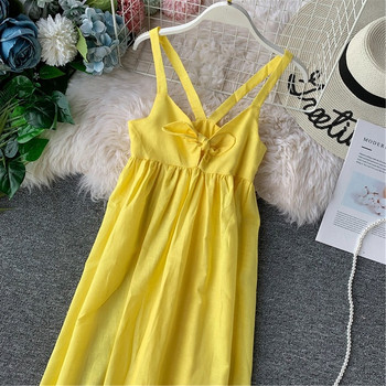 Rochie moderna de dama cu bretele galbene