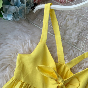 Rochie moderna de dama cu bretele galbene