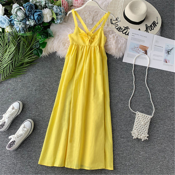 Rochie moderna de dama cu bretele galbene