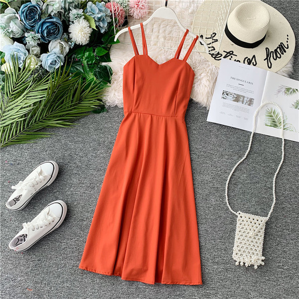 Rochie moderna de dama cu bretele subtiri in diferite culori