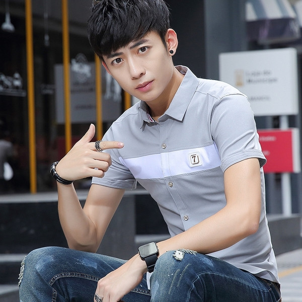 Cămașă modernă pentru bărbați în patru culori cu emblemă