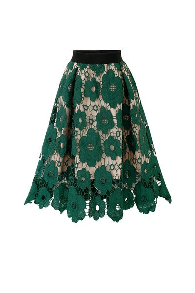 Fusta de dama eleganta din dantela in negru si verde