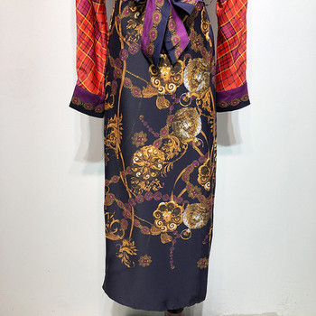 Rochie lunga de dama cu model colorat si maneci lungi