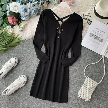 Rochie moderna de dama cu bretele incrucisate - in mai multe culori