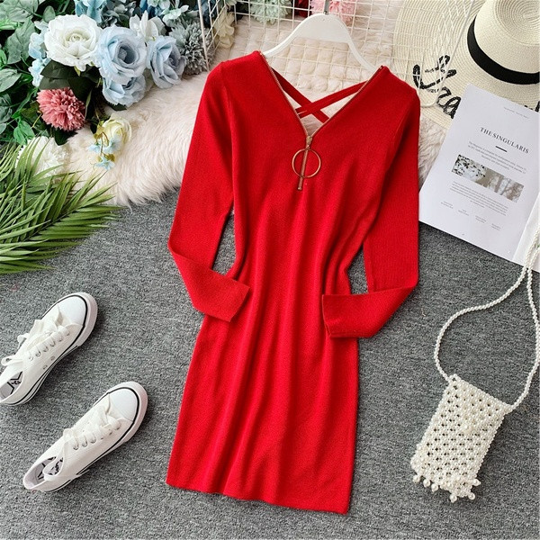 Rochie moderna de dama cu bretele incrucisate - in mai multe culori