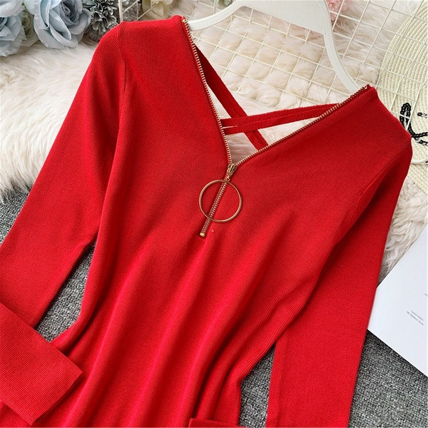 Rochie moderna de dama cu bretele incrucisate - in mai multe culori