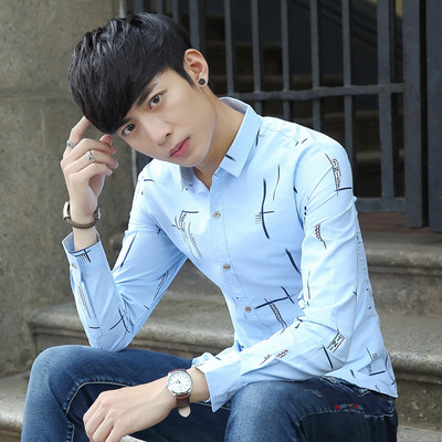 Модерна мъжка риза с дълъг ръкав и копчета-в три цвята