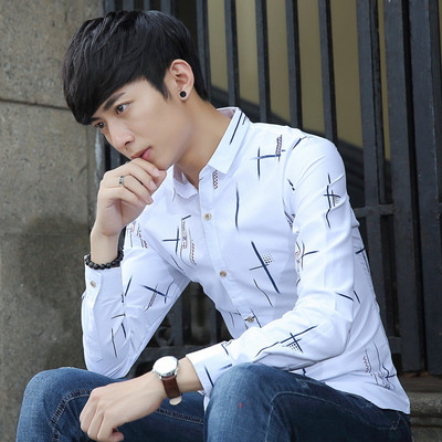 Модерна мъжка риза с дълъг ръкав и копчета-в три цвята