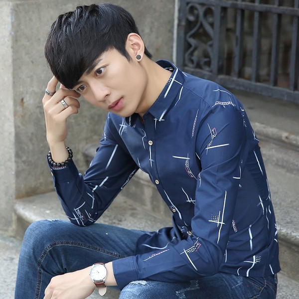 Модерна мъжка риза с дълъг ръкав и копчета-в три цвята