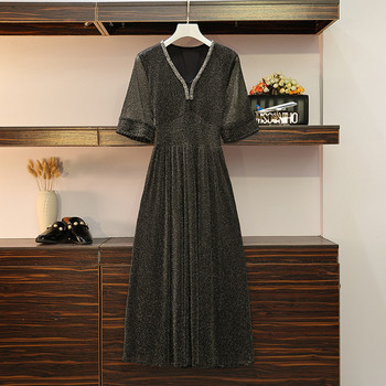 Rochie lunga de dama eleganta cu efect stralucitor in negru