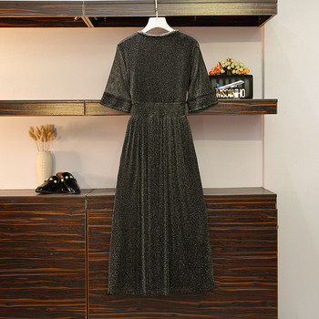 Rochie lunga de dama eleganta cu efect stralucitor in negru