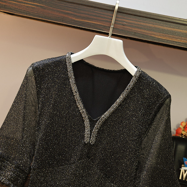 Rochie lunga de dama eleganta cu efect stralucitor in negru