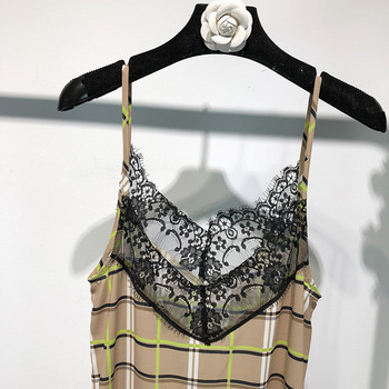 Дамска модерна рокля с тънки презрамки и дантела