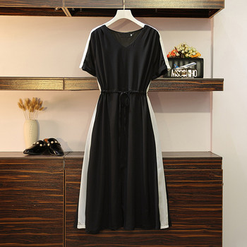 Rochie lejeră de damă cu legături în talie și mărimi până la 5XL în negru