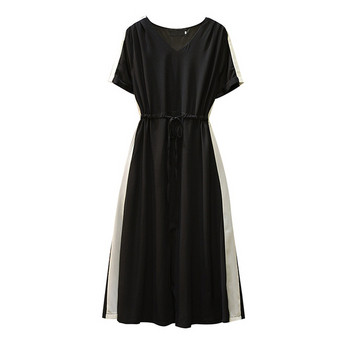 Rochie lejeră de damă cu legături în talie și mărimi până la 5XL în negru