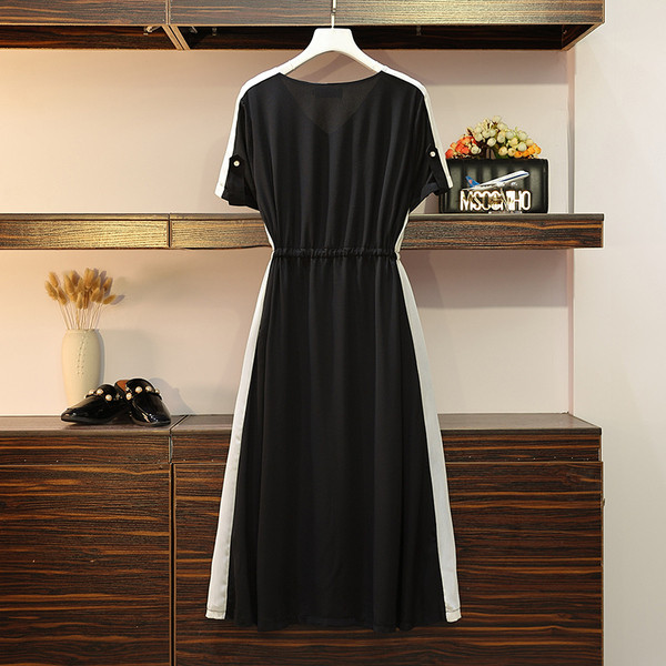 Rochie lejeră de damă cu legături în talie și mărimi până la 5XL în negru