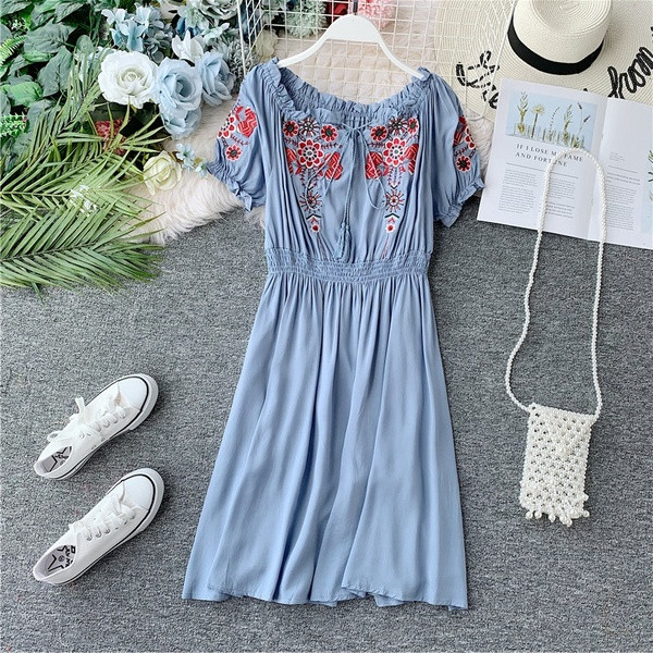 Rochie casual dama cu broderie in mai multe culori