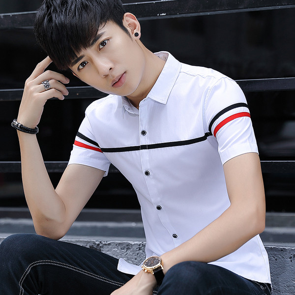 Cămașă bărbătească elegantă cu mâneci scurte - în trei culori