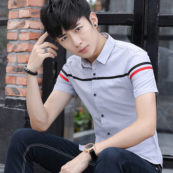 Cămașă bărbătească elegantă cu mâneci scurte - în trei culori