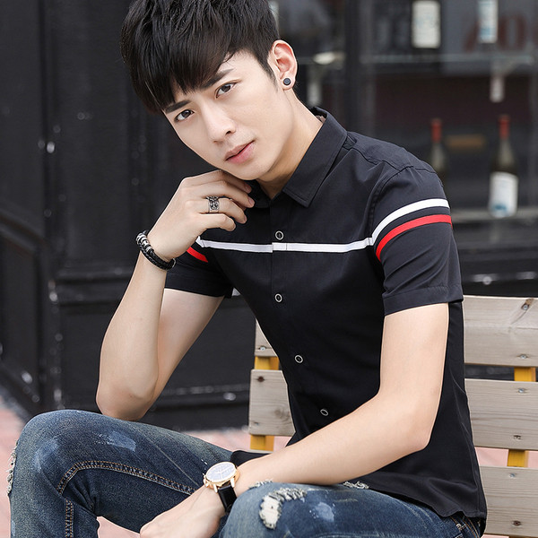 Cămașă bărbătească elegantă cu mâneci scurte - în trei culori