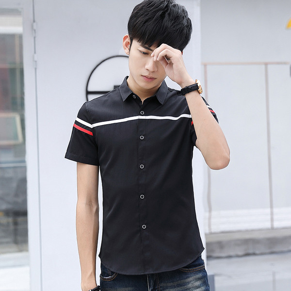 Cămașă bărbătească elegantă cu mâneci scurte - în trei culori