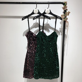 Rochie de dama cu bretele subtiri si paiete - doua culori