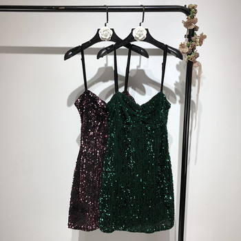 Rochie de dama cu bretele subtiri si paiete - doua culori