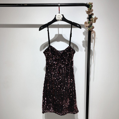 Rochie de dama cu bretele subtiri si paiete - doua culori