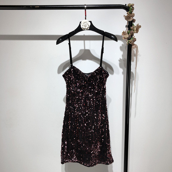 Rochie de dama cu bretele subtiri si paiete - doua culori