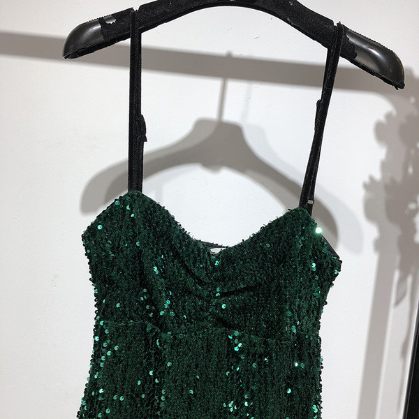 Rochie de dama cu bretele subtiri si paiete - doua culori