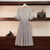 Rochie de dama in dungi cu maneci scurte si marimi pana la 5XL