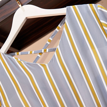 Rochie de dama in dungi cu maneci scurte si marimi pana la 5XL