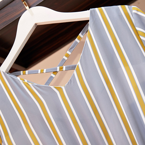 Rochie de dama in dungi cu maneci scurte si marimi pana la 5XL