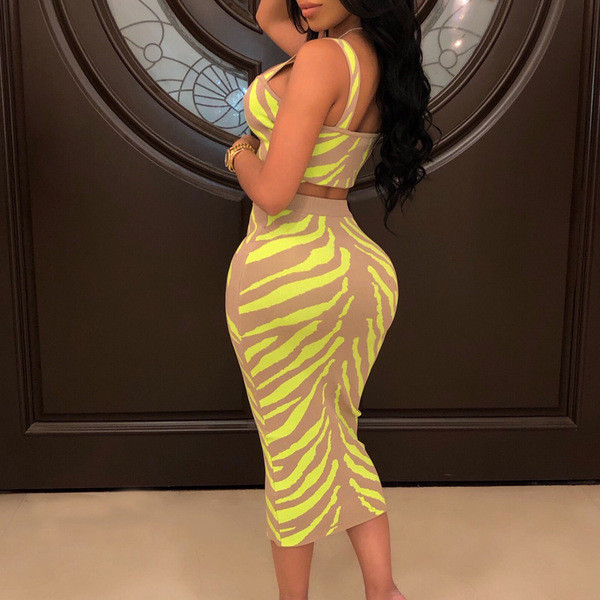 Set dama din doua parti - maiou si fusta cu model animal