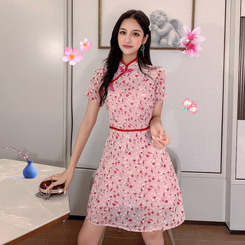 Rochie moderna de dama cu model floral in model roz