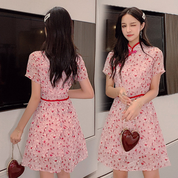 Rochie moderna de dama cu model floral in model roz