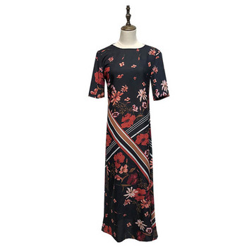 Rochie lunga de dama cu decolteu oval si maneci scurte