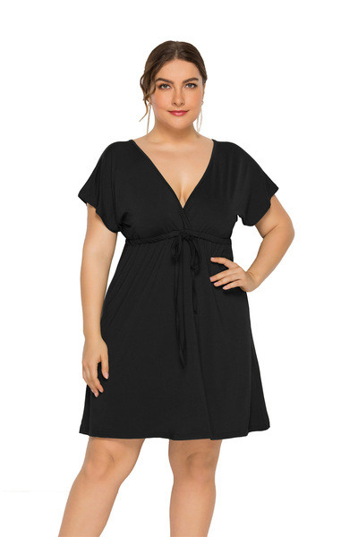 Rochie moderna de dama cu maneci scurte si decolteu in V in mai multe culori