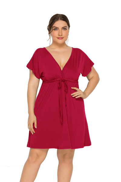 Rochie moderna de dama cu maneci scurte si decolteu in V in mai multe culori