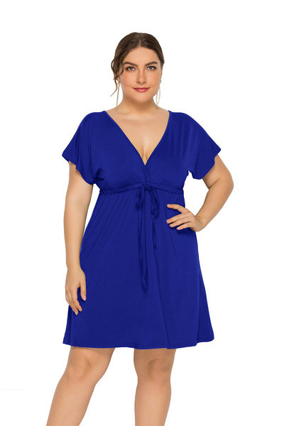 Rochie moderna de dama cu maneci scurte si decolteu in V in mai multe culori