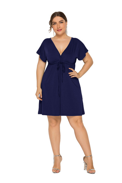 Rochie moderna de dama cu maneci scurte si decolteu in V in mai multe culori