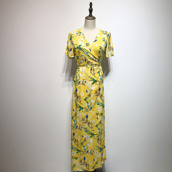 Rochie lunga de dama cu cravate in talie