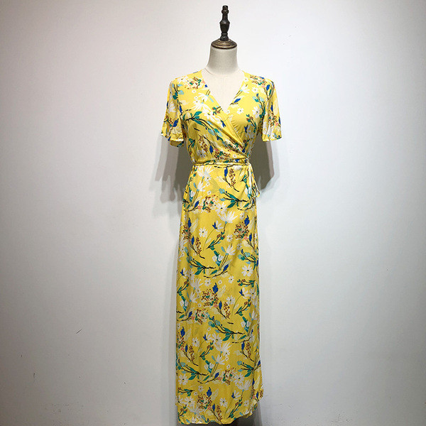 Rochie lunga de dama cu cravate in talie