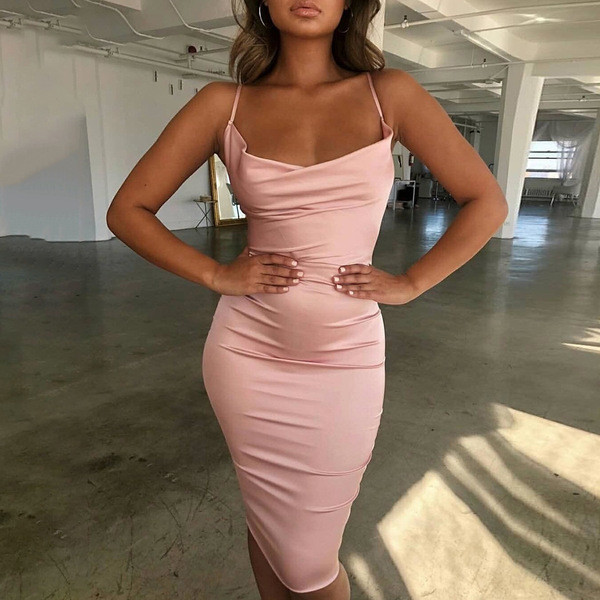 Rochie de dama stilata din satin cu bretele subtiri in mai multe culori